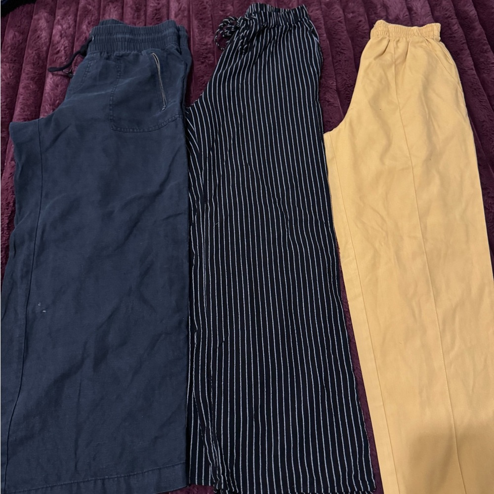 Set of Three Casual Pants - Navy, Striped, Yellow